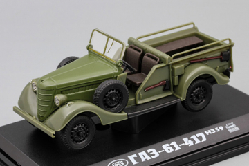 Горький-61-417 пикап с откинутым тентом 4х4, хаки, в боксе (1/43)