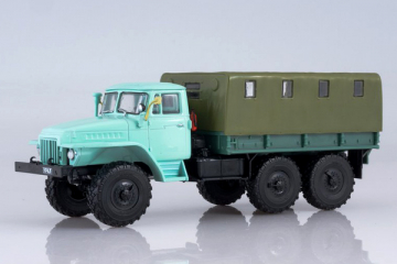 Уральский 375Д бортовой с тентом, голубой/зеленый (1/43)