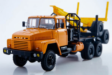 КрАЗ-6437 лесовоз 6х6 с роспуском, оранжевый (1/43)