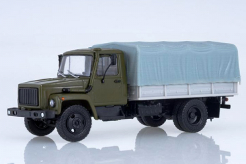 Горький-3309 бортовой с тентом, хаки/серый (1/43)