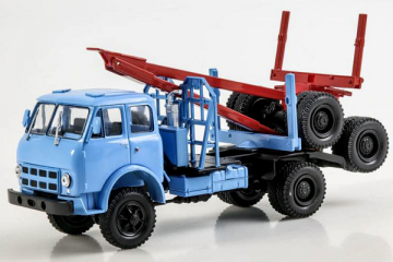 МАЗ-509А лесовоз с роспуском, голубой/красный (1/43)