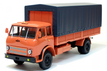 МАЗ-53352 бортовой с тентом 1974, красный/серый (1/43)