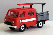 УАЗ-39094 'Фермер' бортовой с лестницей '01' пожарный, красный/серый, пластик некрашен (1/43)