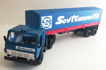 Камский 5410 тягач с п/пр ОДАЗ-9370 с тентом 'Sovtransavto', синий (1/43)